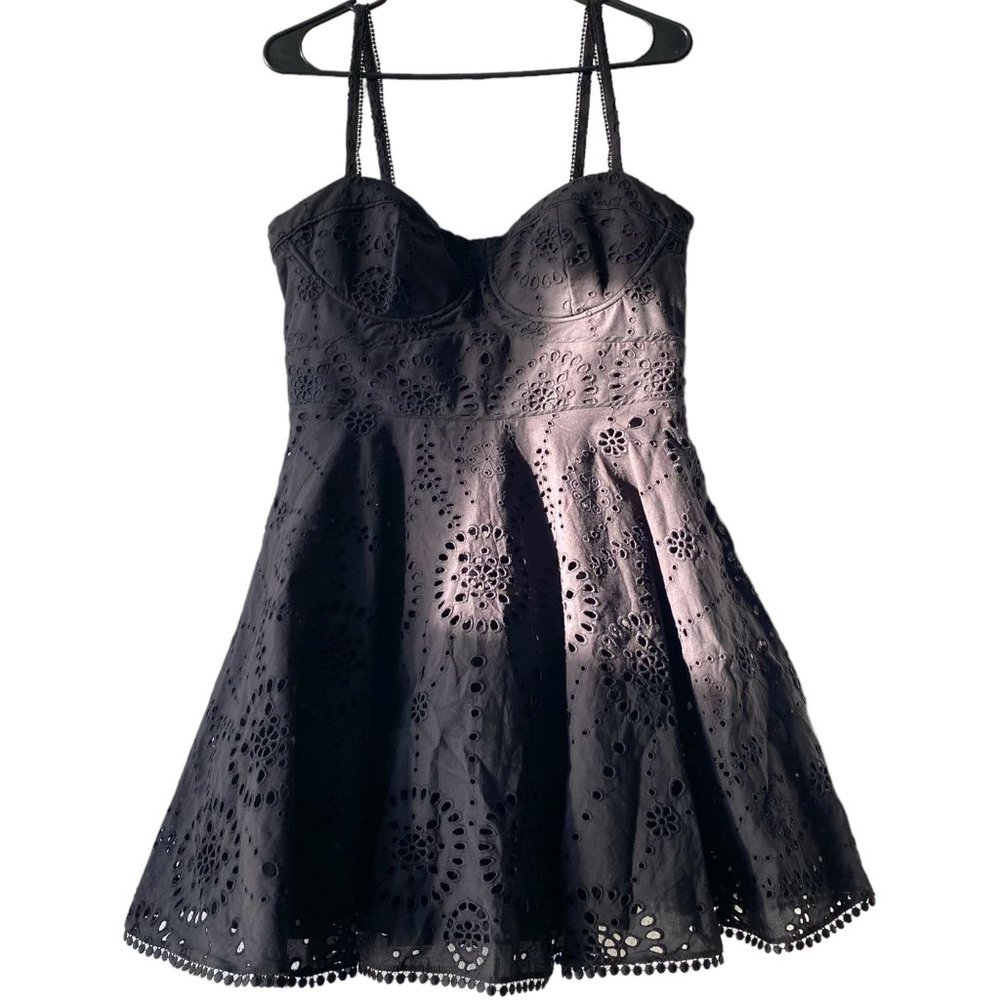 Zara Openwork Embroided Black Dress L
